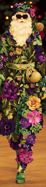 Free printable Christmas bookmarks of Santa in a purple floral outfit